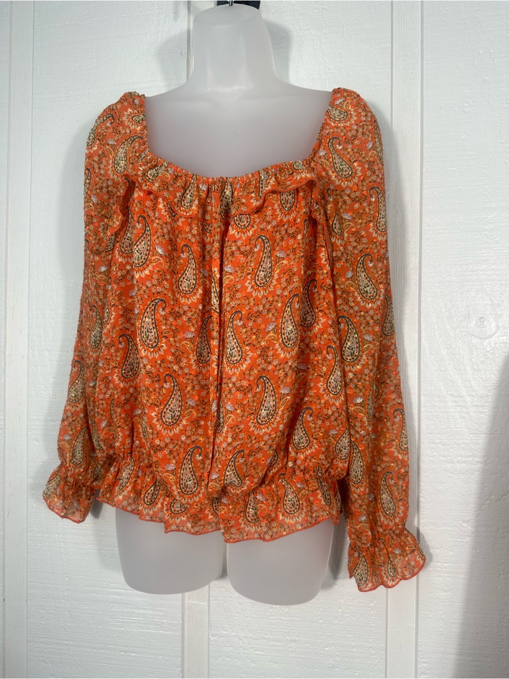 DR2 Orange Geometric Print Top Size Medium EUC